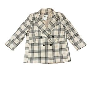 ASOS Cream Blue and Black Plaid Blazer Size 4 NWT